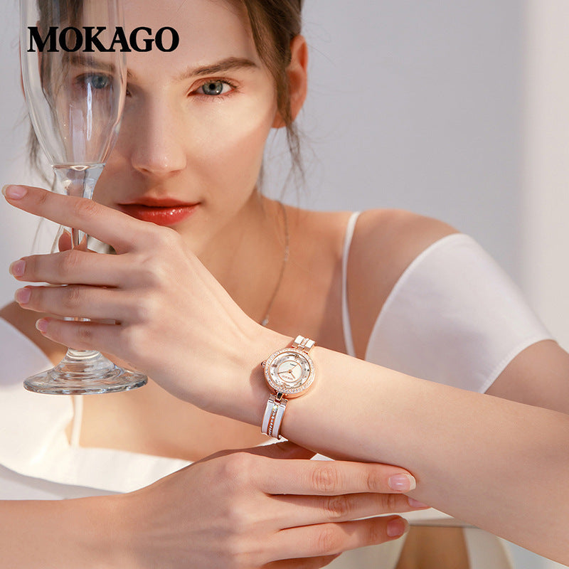 MOKAGO Women’s Quartz Watch – Diamond Jewelry Bracelet, Waterproof Luxury Watch