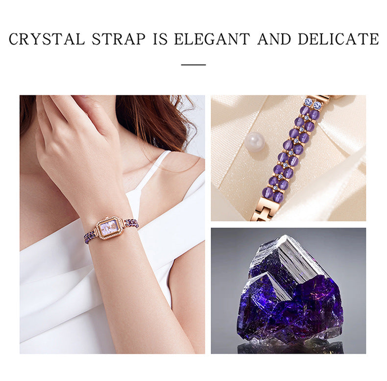 MOKAGO Luxury Amethyst Women’s Watch – Mother of Pearl Dial with Pearl Bracelet