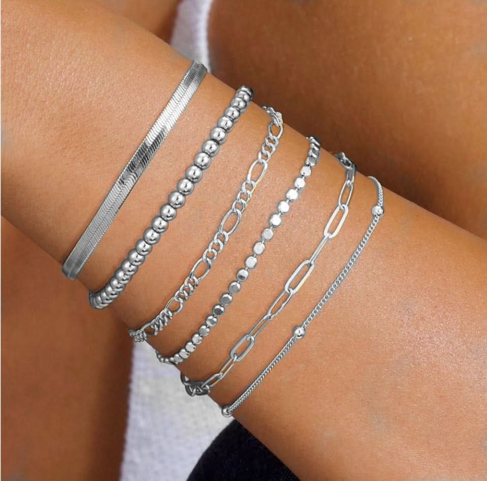 Pack of 6 pcs. Dainty Chain Bracelets Set for Women