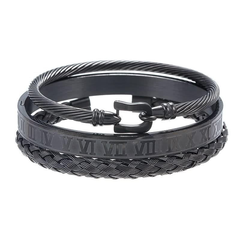 Pack of 3 Pcs. Unisex Roman Braided Titanium Bracelet Set