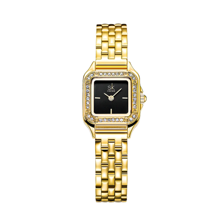 SK Women’s Quartz Watch – Elegant Square Dial with Diamond Accents, Stainless Steel Band