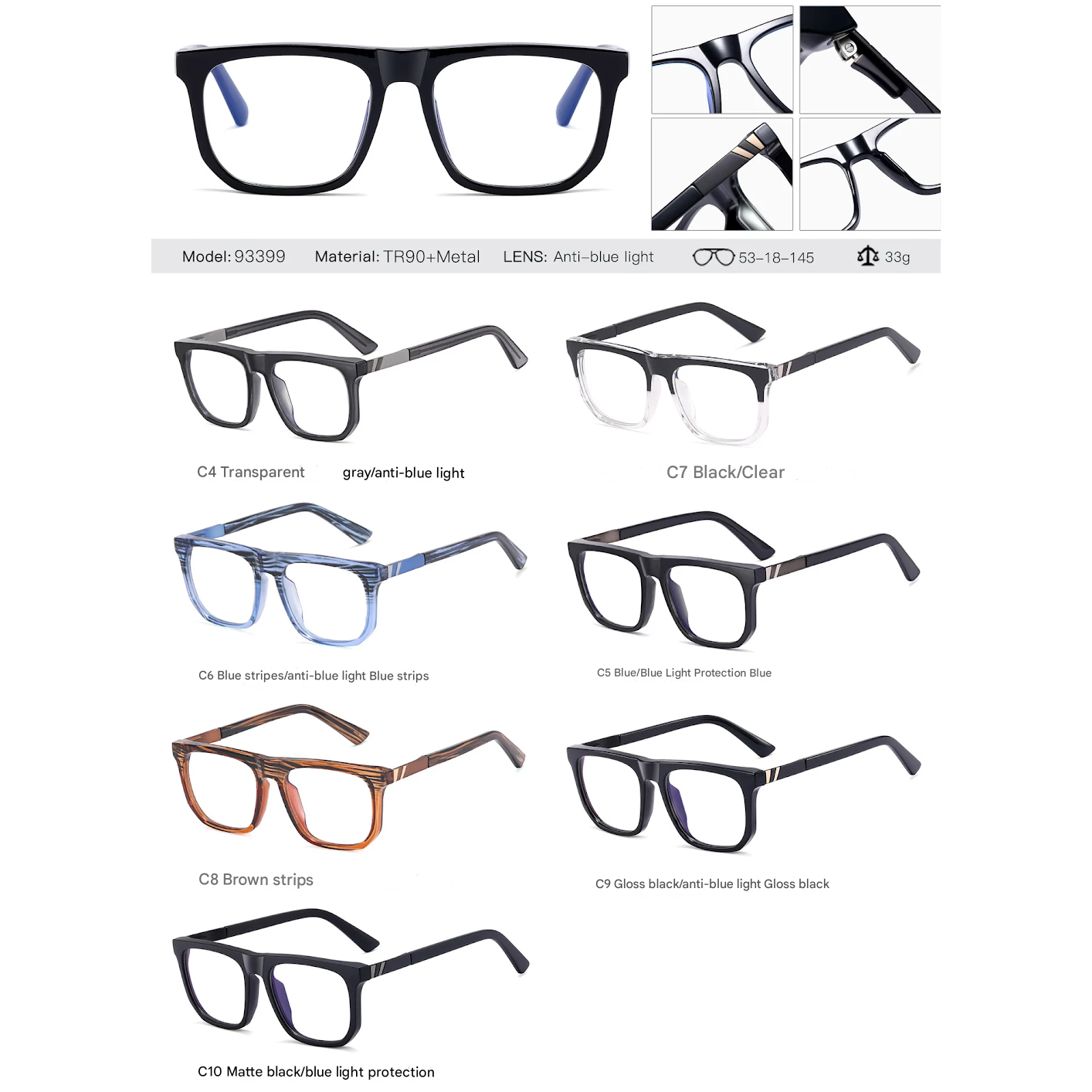 Women's TR90 Square Frame Anti-Blue Light Glasses – Myopia-Ready Optical Eyewear