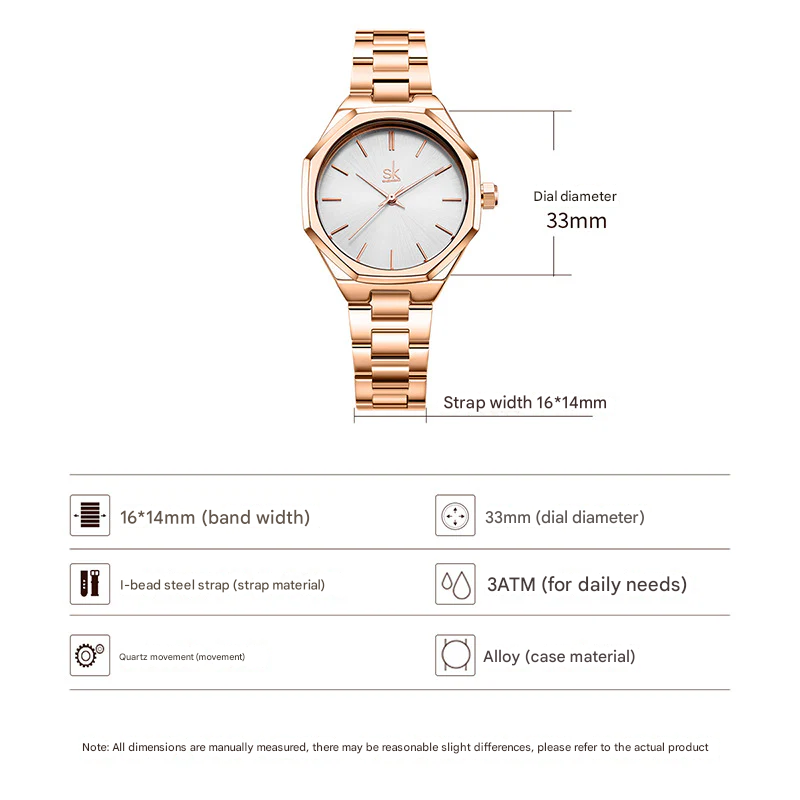SK Women’s Quartz Watch – Ultra-Thin Stainless Steel Strap, Waterproof Business Wristwatch