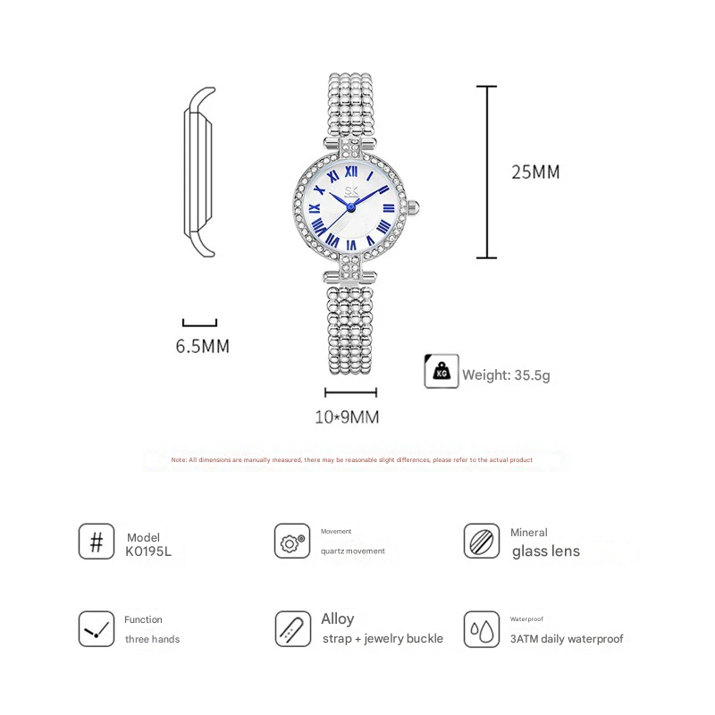 SK Women’s Quartz Watch – Diamond Accent Round Dial, Alloy Strap, Fashion Wristwatch