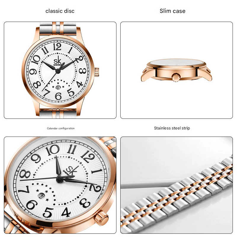SK Women’s Business Quartz Watch – Waterproof Stainless Steel Calendar Wristwatch