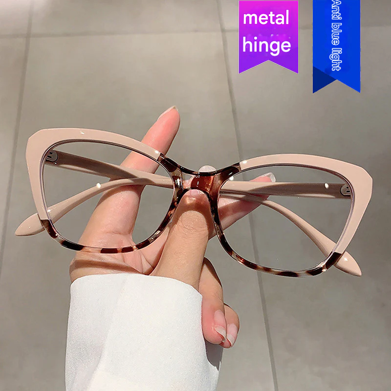 Cat-Eye Anti-Blue Light Glasses for Women – Contrast Color Butterfly Frame, Flat Lens