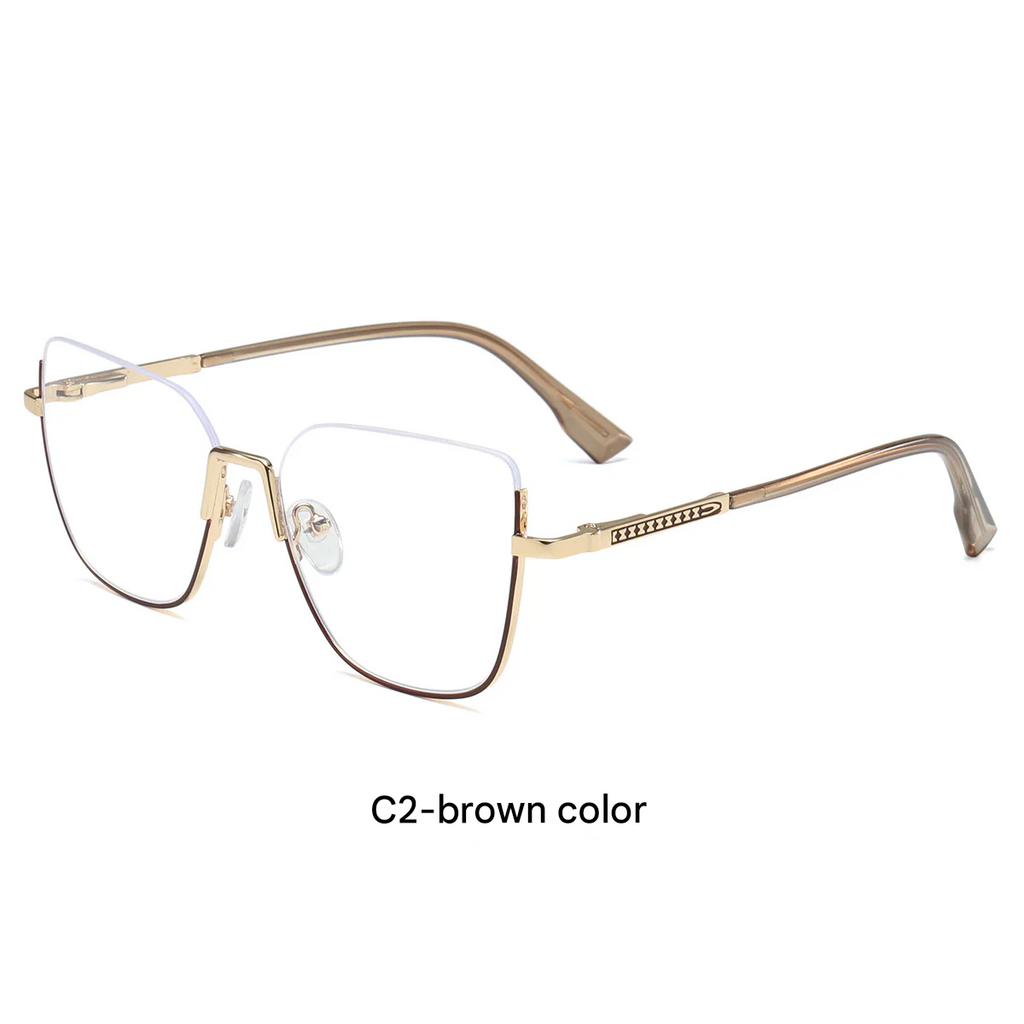 Rectangular Blue Light Glasses for Women – Thin Metal Half-Frame Myopia Eyewear