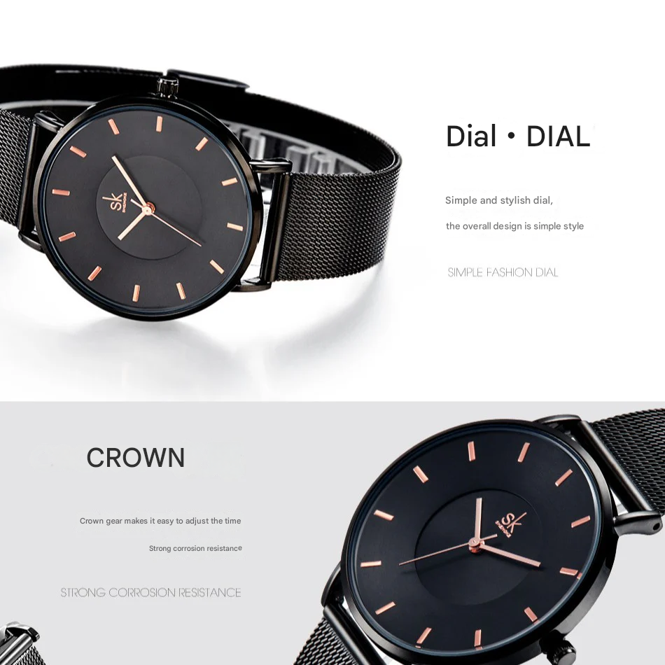 SK Minimalist Women’s Quartz Watch – Fashion Waterproof Wristwatch with Milanese Strap