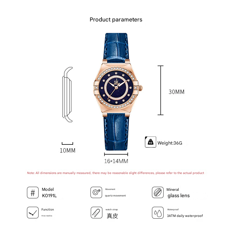 SK Women’s Diamond Quartz Watch – Starry Sky Dial, Leather & Milan Mesh Strap